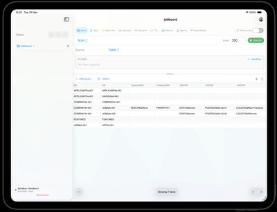 Nubo items table on iPad