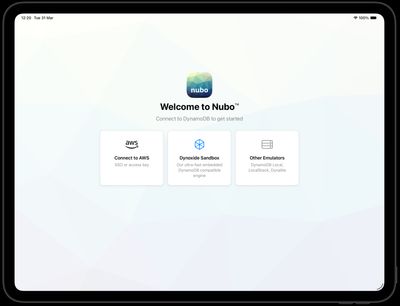 Nubo welcome screen on iPad