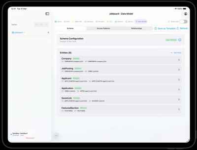 Nubo data model schema on iPad